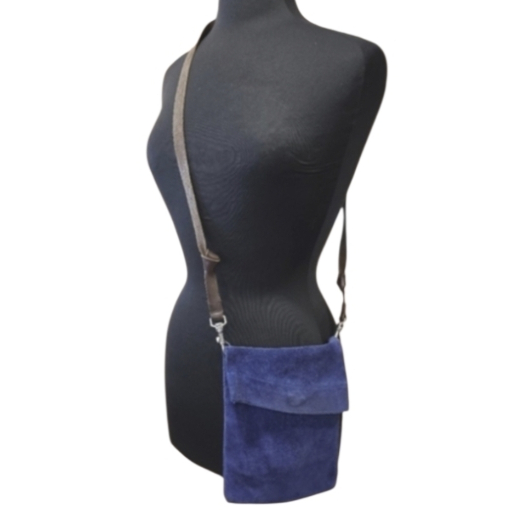 Vintage Y2K Owen Barry Blue Suede Crossbody Bag Handmade UK Handbag TVD